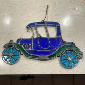 VINTAGE OLD FASHION COLORED GLASS / STAIN GLASS BLUE LIGHT BLUE